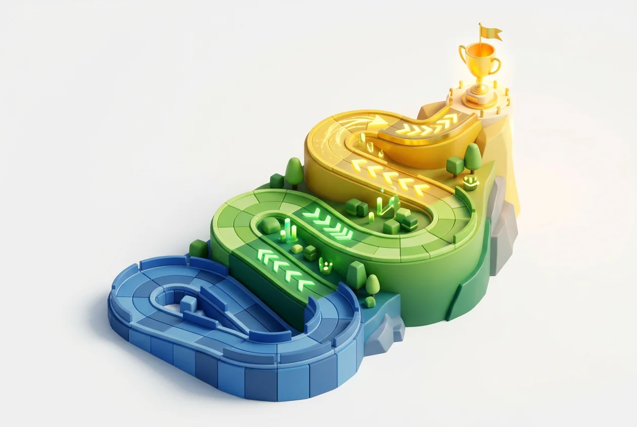 90-day Instagram growth roadmap — three phases from foundation to acceleration with milestones along a winding path