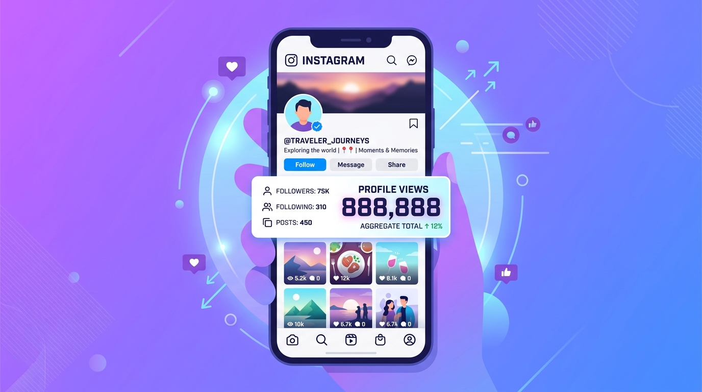 Instagram analytics dashboard showing profile visits count with growth metrics